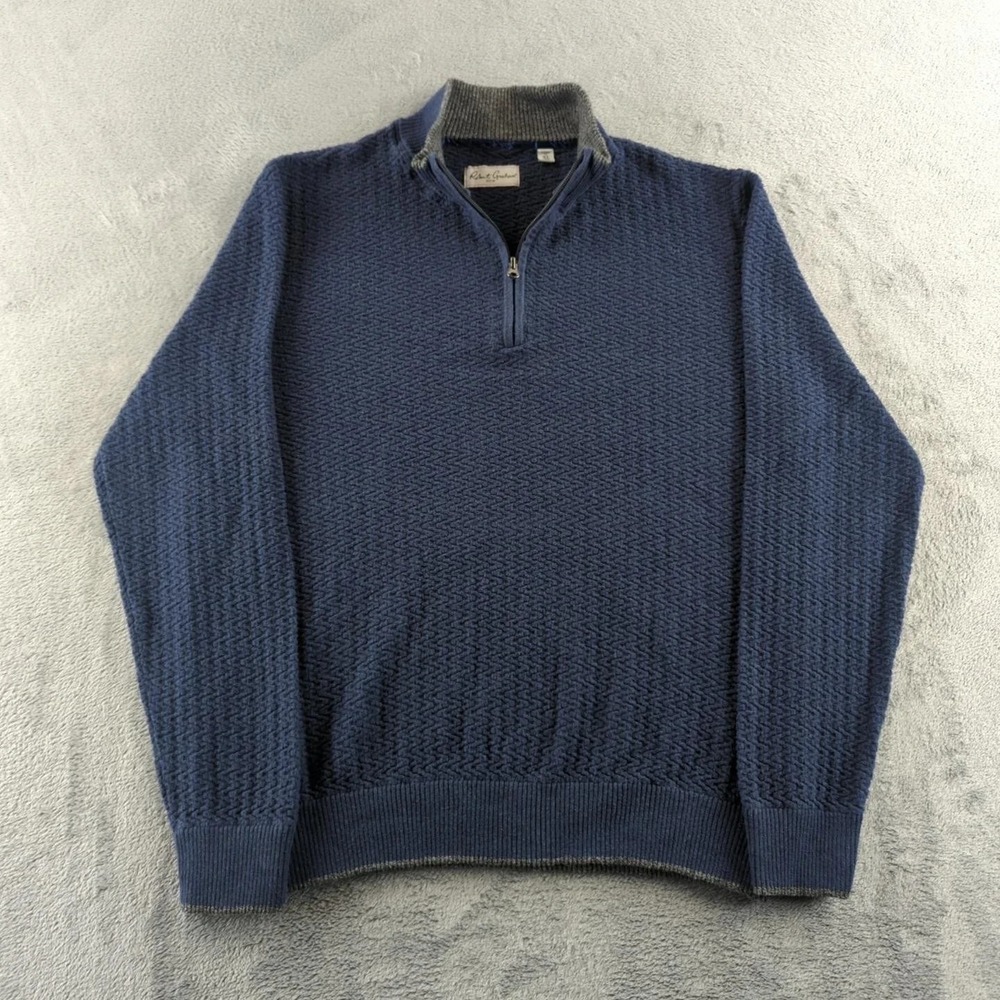 Robert Graham Sweater Mens XL Blue Gray Pullover Quarter Zip Classic Fit‎ Knit